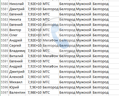 База мобильных номеров телефонов города Белгорода