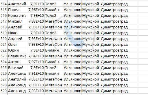 База мобильных номеров телефонов города Димитровграда