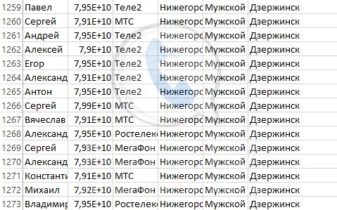 База мобильных номеров телефонов города Дзержинска