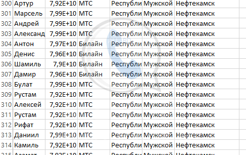 База мобильных номеров телефонов города Нефтекамска