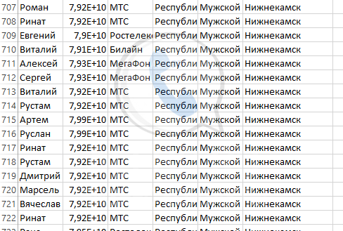 База мобильных номеров телефонов города Нижнекамска