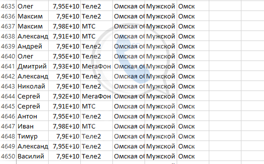 База мобильных номеров телефонов города Омска