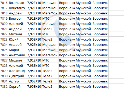 База мобильных номеров телефонов города Воронежа